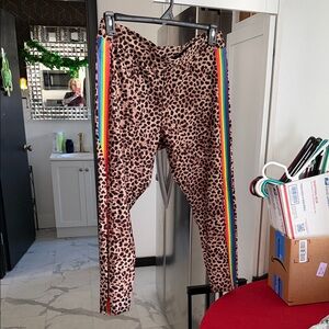 Leopard Print Leggings with Rainbow Stripes